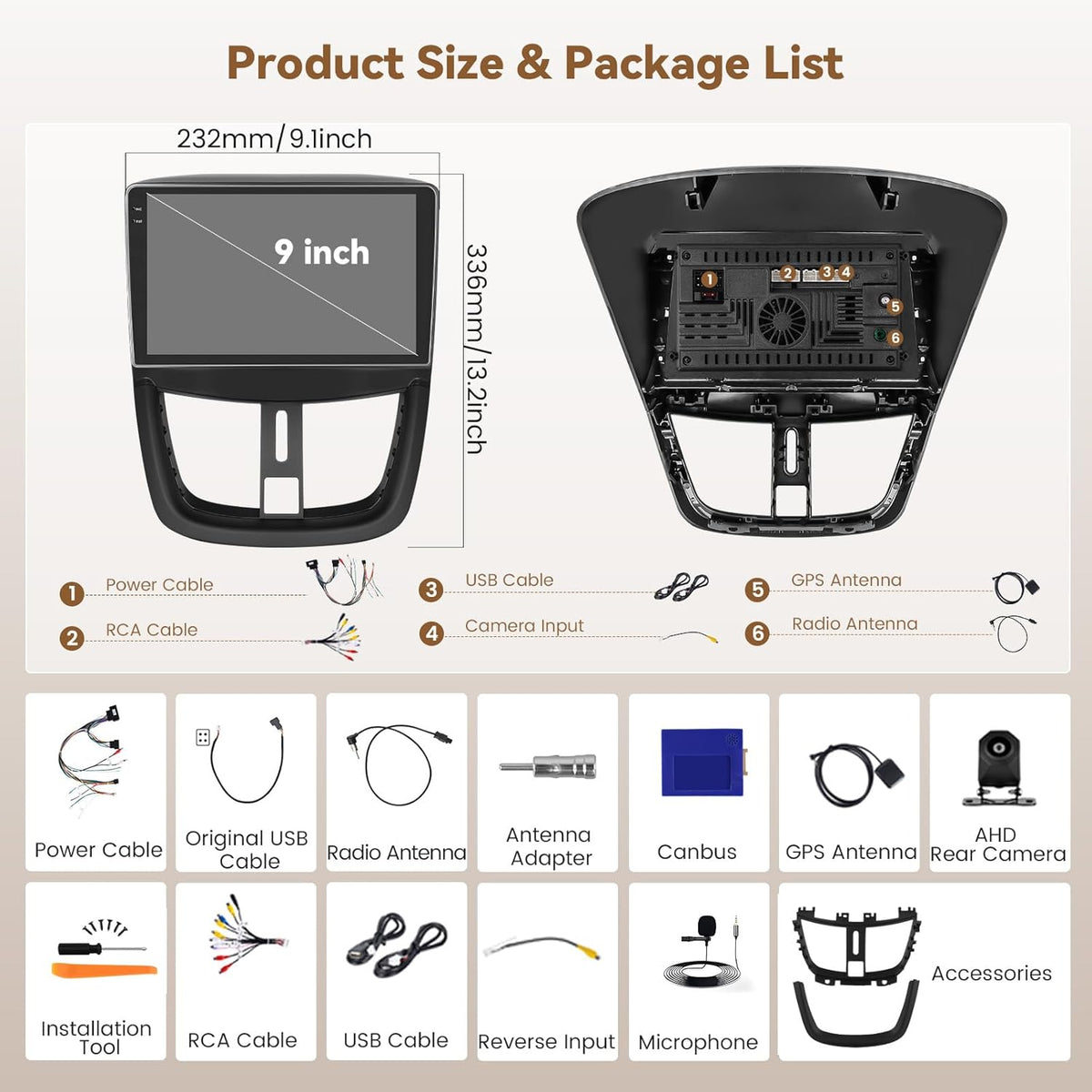Autorradio Hikity Android 15 4+64 GB con pantalla táctil Incell de 9 pulgadas para Peugeot 207 2006-2010, radio de coche con Apple CarPlay y Android Auto inalámbricos, BT/WiFi/FM/RDS + cámara de visión trasera + micrófono