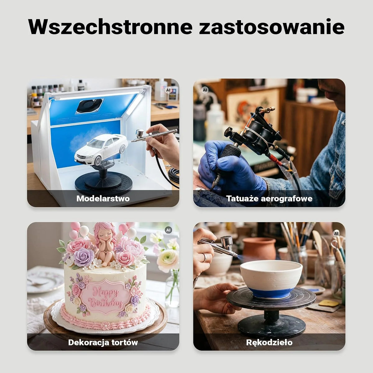 Kompresor AS196 do aerografu ze zbiornikiem powietrznym 2-cylindrowy 6 tłoki automatyczne wyłączanie