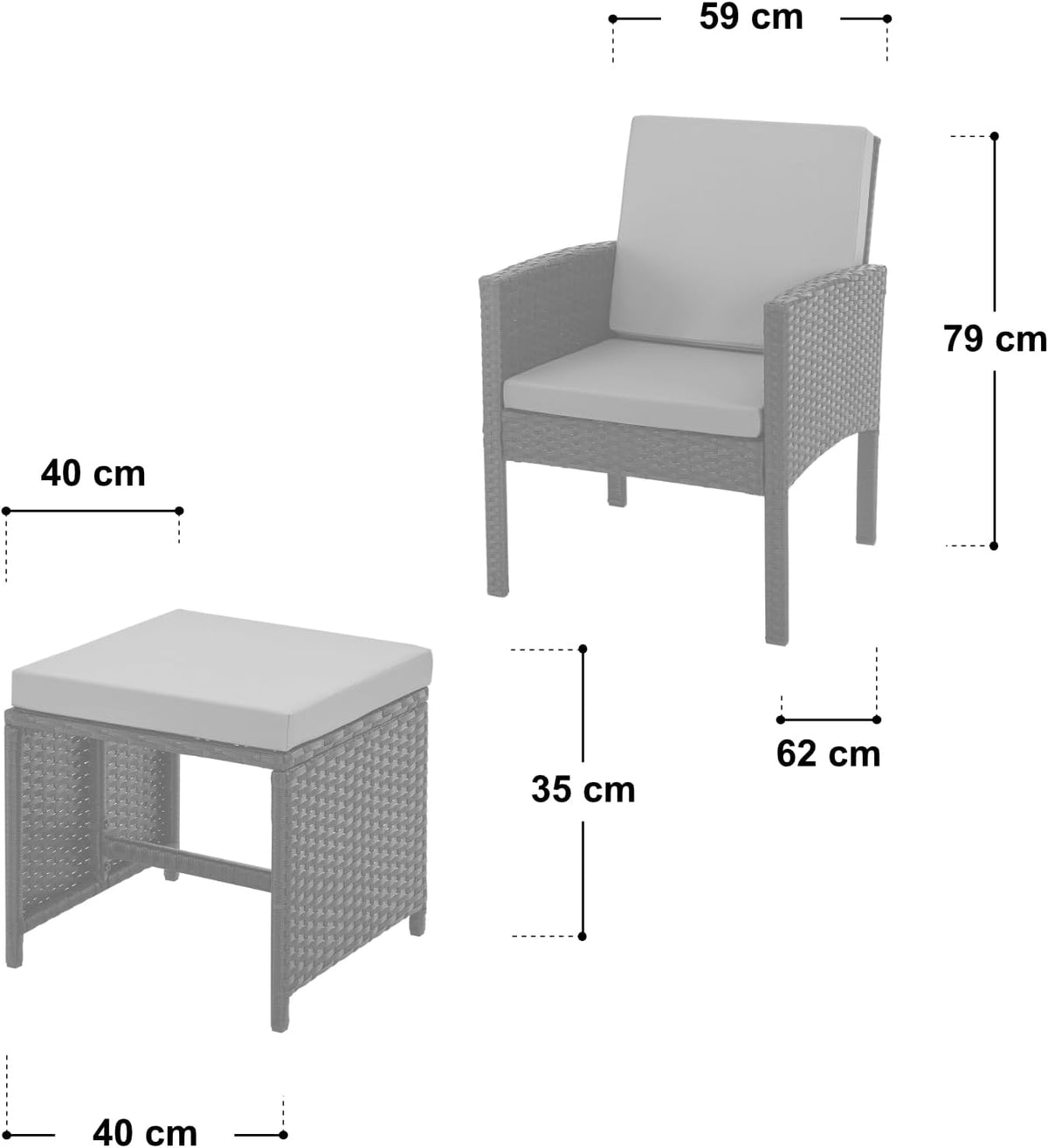 Set de muebles de jardín SVITA Denver de poliratán, grupo de comedor, salón, mesa de comedor, negro