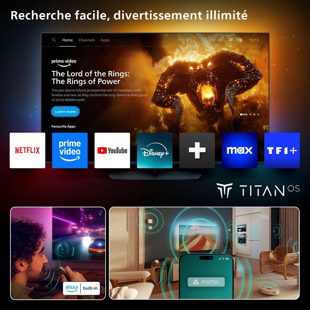 Smart TV Philips Ambilight 77OLED760 4K OLED - Pantalla de 77 pulgadas con motor de imagen P5 AI Perfect Picture Ultra HD, Titan OS, Dolby Vision y sonido Atmos - Compatible con Alexa y el Asistente de Google