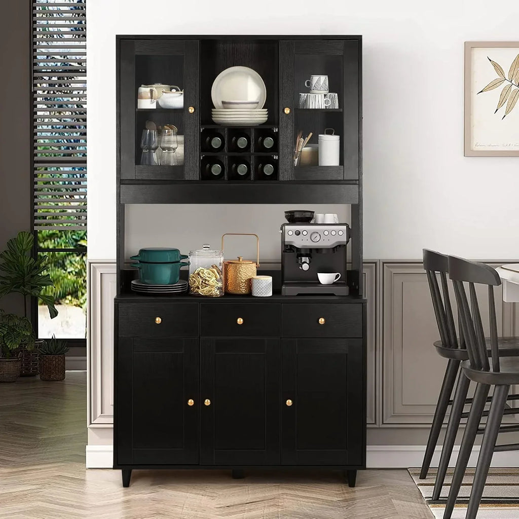 VOWNER Armario Aparador de Cocina/Buffet, 100L x 38An x 181Al cm, Mueble Auxiliar de Almacenaje, 5 Puertas y 5 Estantes Ajustables, Blanco