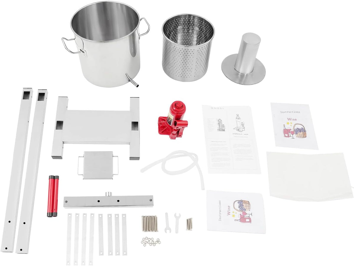Prensa hidráulica para frutas de 12 L, prensa de acero inoxidable 304 con gato hidráulico de 3 T, exprimidor manual, cubo de filtro interior, prensa para vino, prensa para sidra, ideal para vino, mosto y zumos de frutas