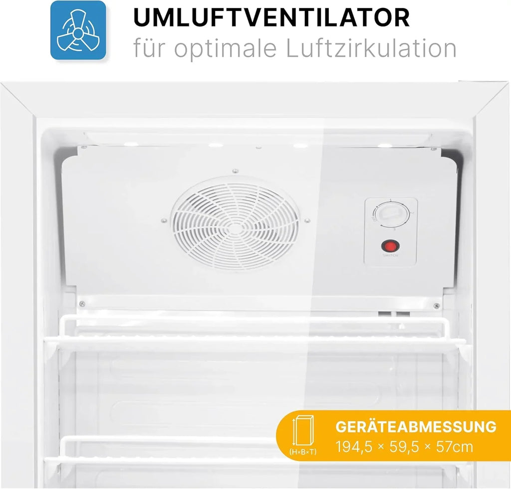 Frigorífico Bomann con puerta de cristal | Nevera para bebidas con cerradura | 6 estantes ajustables en altura | 30 kg por estante | 347 litros | Frigorífico grande | Nevera para botellas con luz LED | KSG 7351 negro