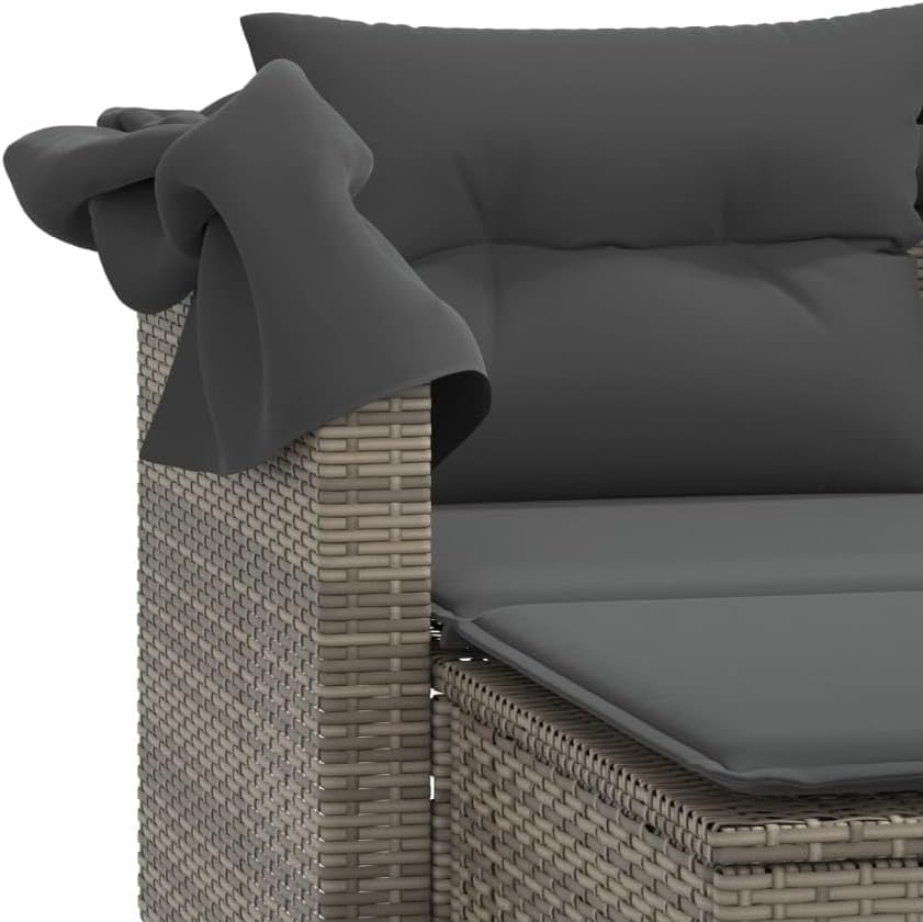 Sofá de jardín de 2 plazas vidaXL con techo y reposapiés, sofá de exterior, muebles de jardín, conjunto de salón para patio, muebles de terraza para dos personas, poliratán gris