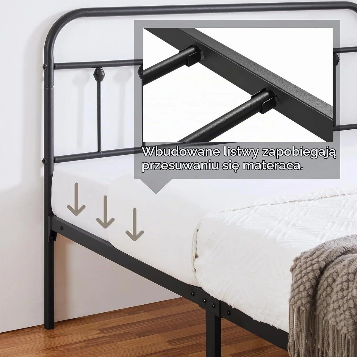 Yaheetech rama łóżka 140 × 200 cm, metalowe łóżko w stylu vintage