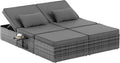 Tumbona doble Amopatio para 2 personas con mesa plegable, resistente a la intemperie, capacidad de carga de 200 kg, 200x160x30 cm, tumbona de jardín XXL de ratán, chaise longue ajustable para jardín, balcón y terraza, gris