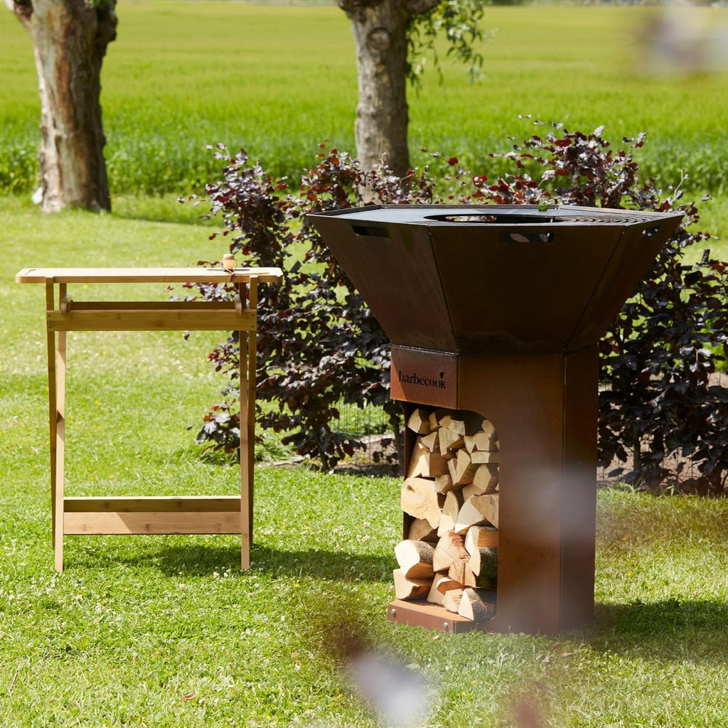 Barbecue brasero Barbecook Nestor Original, barbacoa de leña para exteriores con plancha de acero corten, 92x92x101 cm