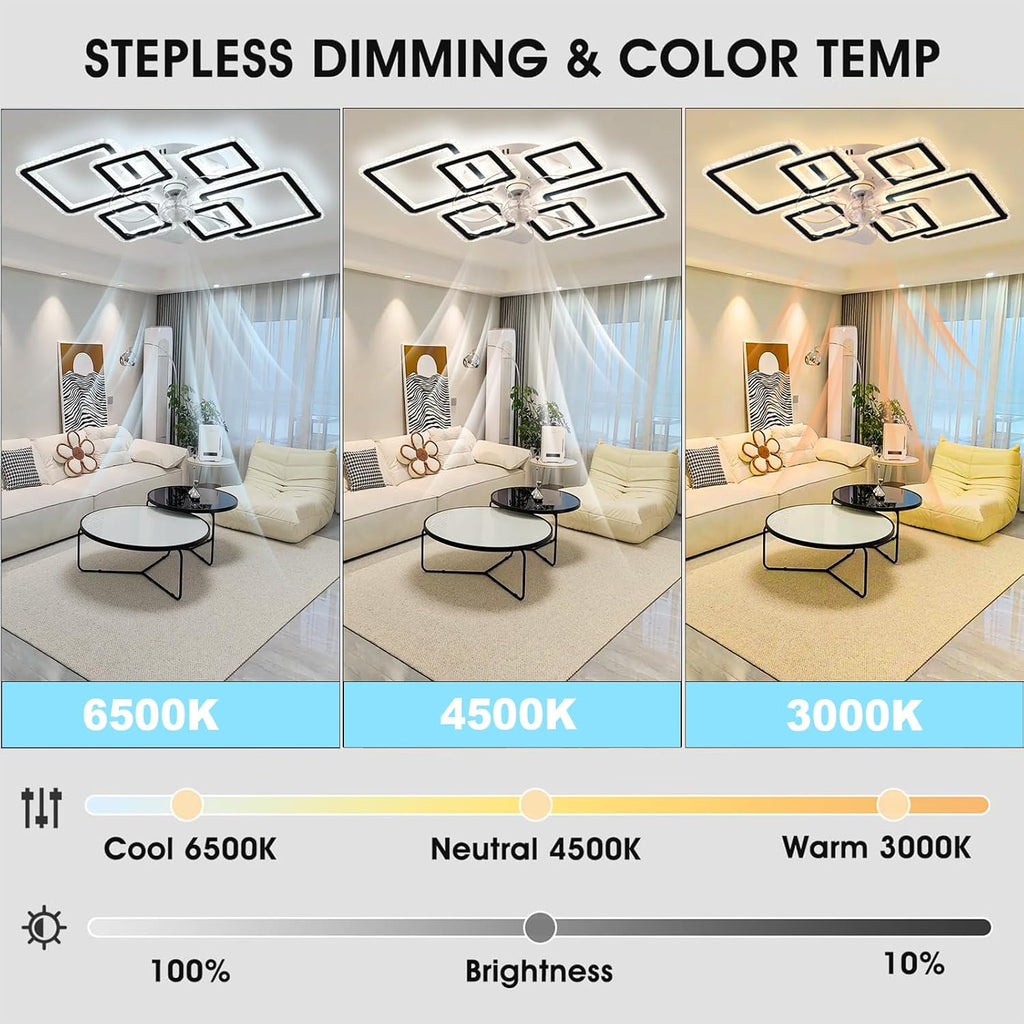 Lámpara con ventilador y mando a distancia, ventilador con luz inteligente moderno de 84 cm, 6 velocidades y LED regulable de 3000k-6500k, ventilador de techo silencioso para dormitorio, sala de estar, comedor, despacho, negro