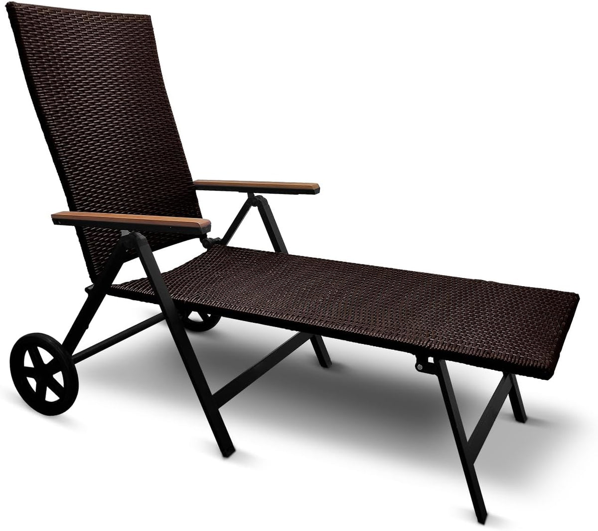 Tumbona plegable de aluminio y ratán sintético, 120 kg de capacidad, color marrón, nueva