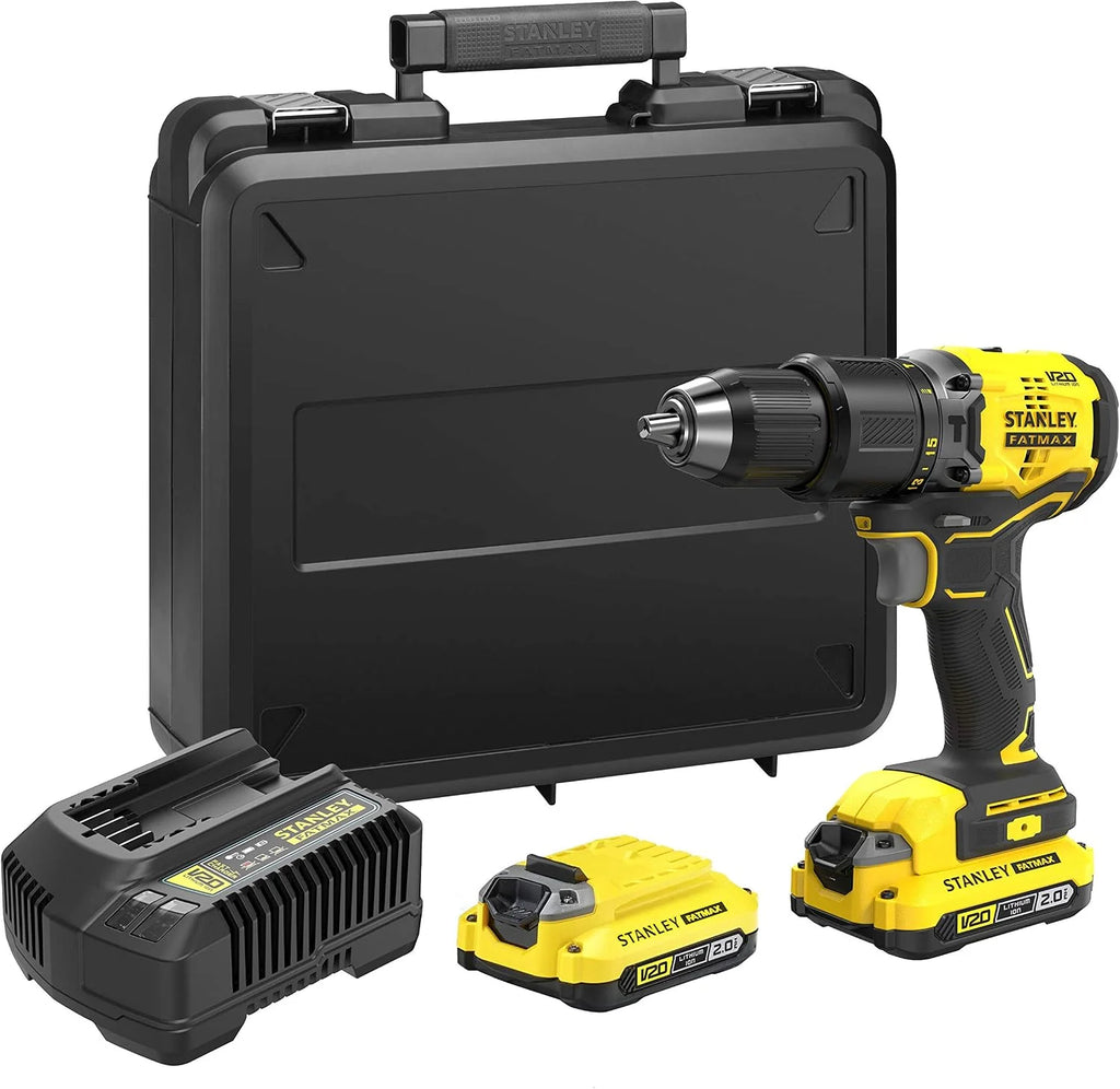 Stanley FatMax SFMCD715D2K akumulatorowa wiertarko-wkrętarka udarowa, 18 V, 2,0 Ah, maks. moment obrotowy 60 Nm, bezszczotkowy silnik z przekładnią planetarną, światło LED, w zestawie 2 akumulatory,