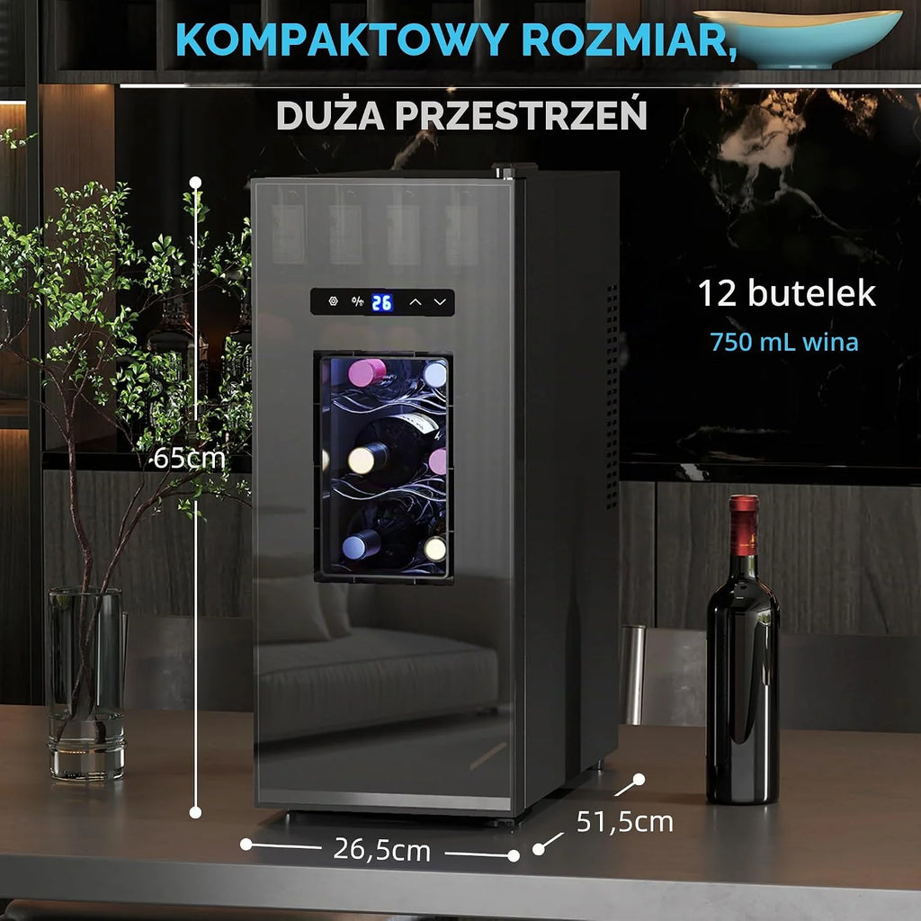 HOMCOM Lodówka na wino kompresorowa 12 butelek 30L 8-18°C Czarny