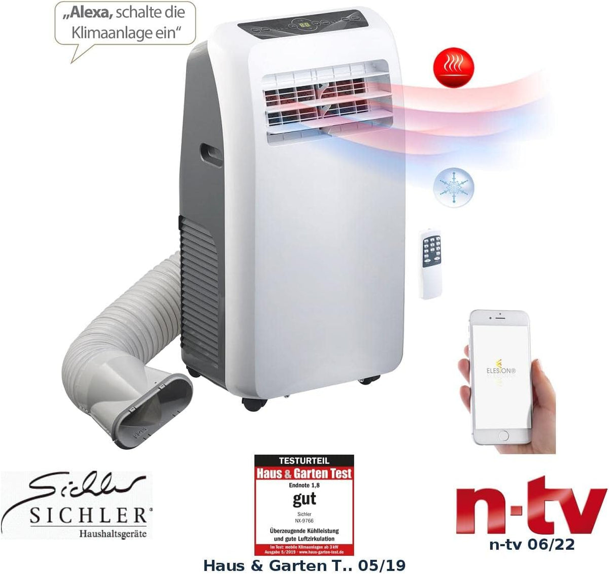 Aire acondicionado con aplicación de Sichler Haushaltsgeräte: aire acondicionado, función de calefacción, 12.000 BTU/h, 3.500 W (producto devuelto) (habitación, inteligente, enfriador)