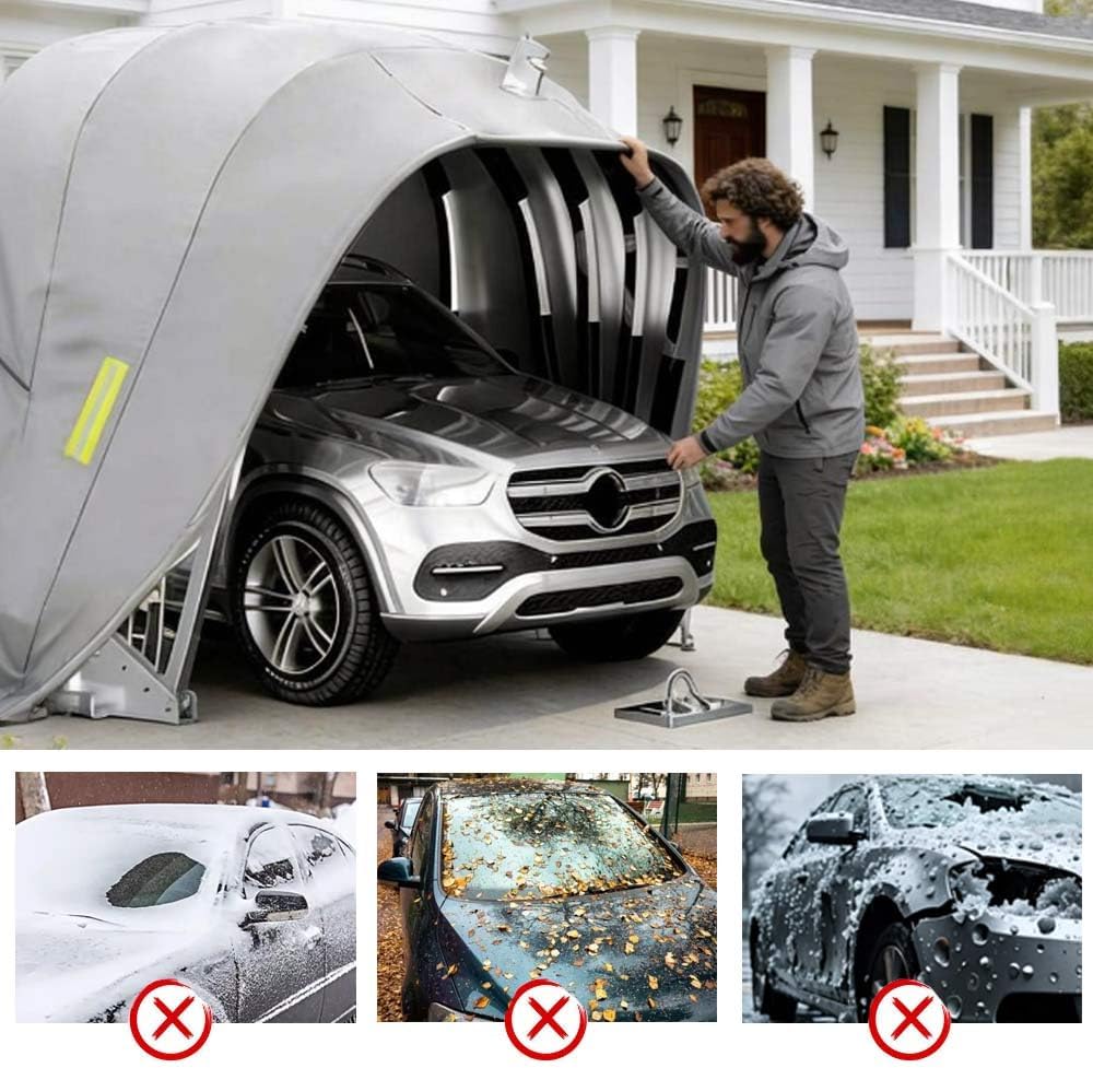 Cochera resistente a la intemperie, garaje plegable móvil de acero inoxidable, cochera semiautomática antiexposición, con cerradura, para camionetas y automóviles, gris 5,9 x 2,7 x 2,45 m