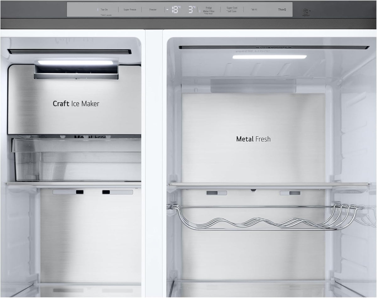 Frigorífico Side by Side LG GSGV81PYLL, Clase E, 635 L, Instaview, frigorífico con congelador, dispensador de hielo, hielo picado y agua, Total NoFrost, compresor Smart Inverter, Wi-Fi