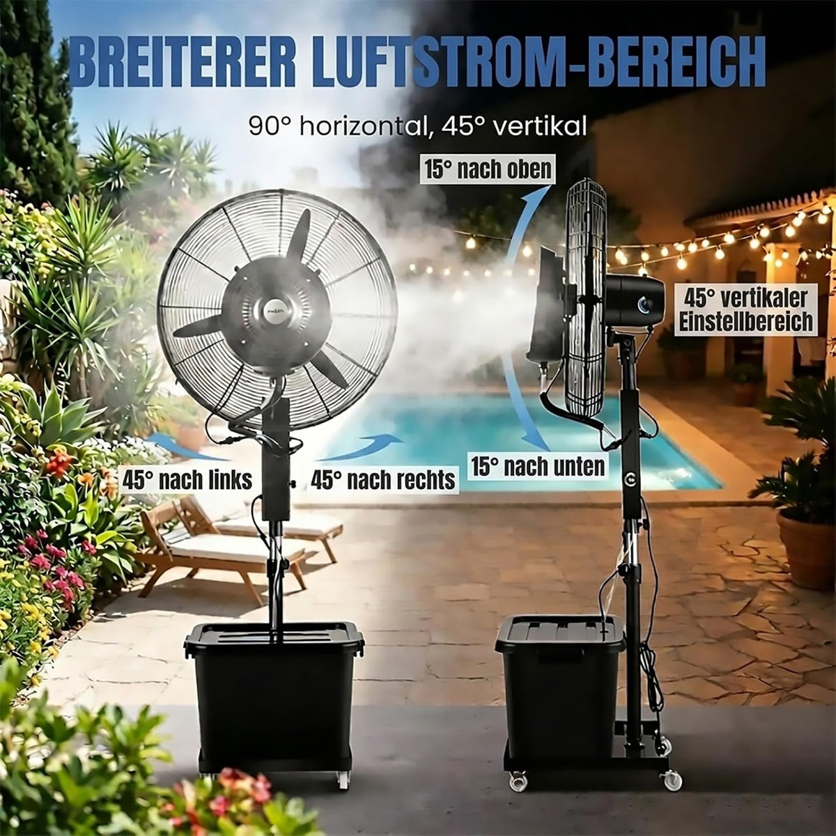 Ventilador nebulizador industrial mejorado 2026 con depósito de agua de 42 L, ventilador de pulverización para exteriores de altura ajustable, enfriador nebulizador oscilante con ruedas para terraza, fábrica, jardín y almacén