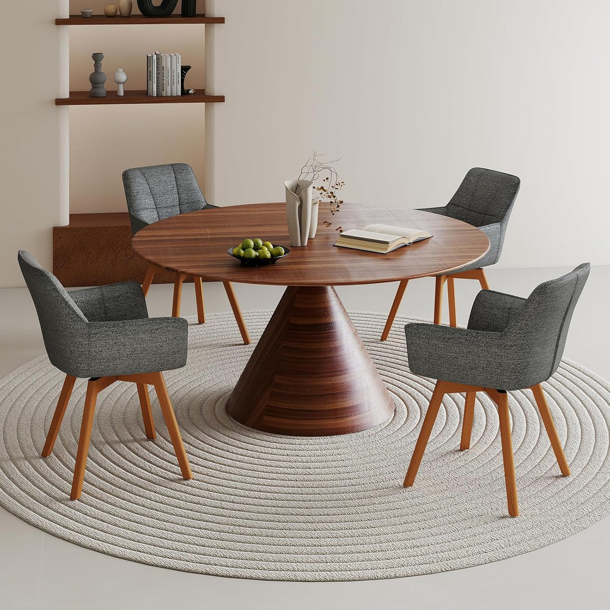 WAFTING Juego de 6 sillas de comedor giratorias, silla giratoria de 360° con reposabrazos y patas de madera, silla tapizada de terciopelo para comedor, sala de estar, cocina, dormitorio, gris oscuro