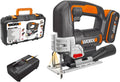 WORX WX543 akumulatorowa wyrzynarka wahadłowa, 20 V, profesjonalna wyrzynarka z adapterem ssącym, idealna również do cięcia ukośnego, kompatybilna z PowerShare czarna