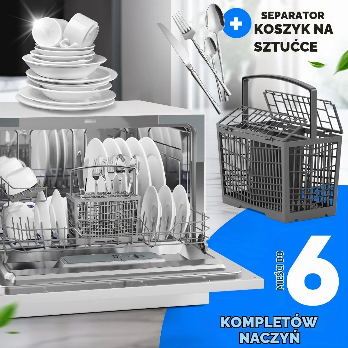 Bomann, Zmywarka kompaktowa TSG7405-biała, 6 poziomów ustawień, 5 programów zmywania, Wskaźniki LED, Automatyczne otwieranie, Zabezpieczenie przed przepełnieniem,