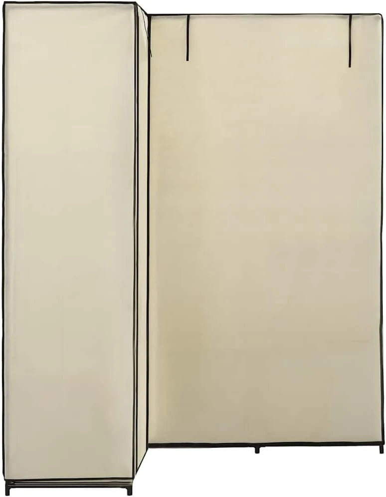 Narożna szafa na ubrania, szafa narożna, kremowa, 130 x 87 x 169 cm, miejsce do przechowywania ubrań, butów, toreb