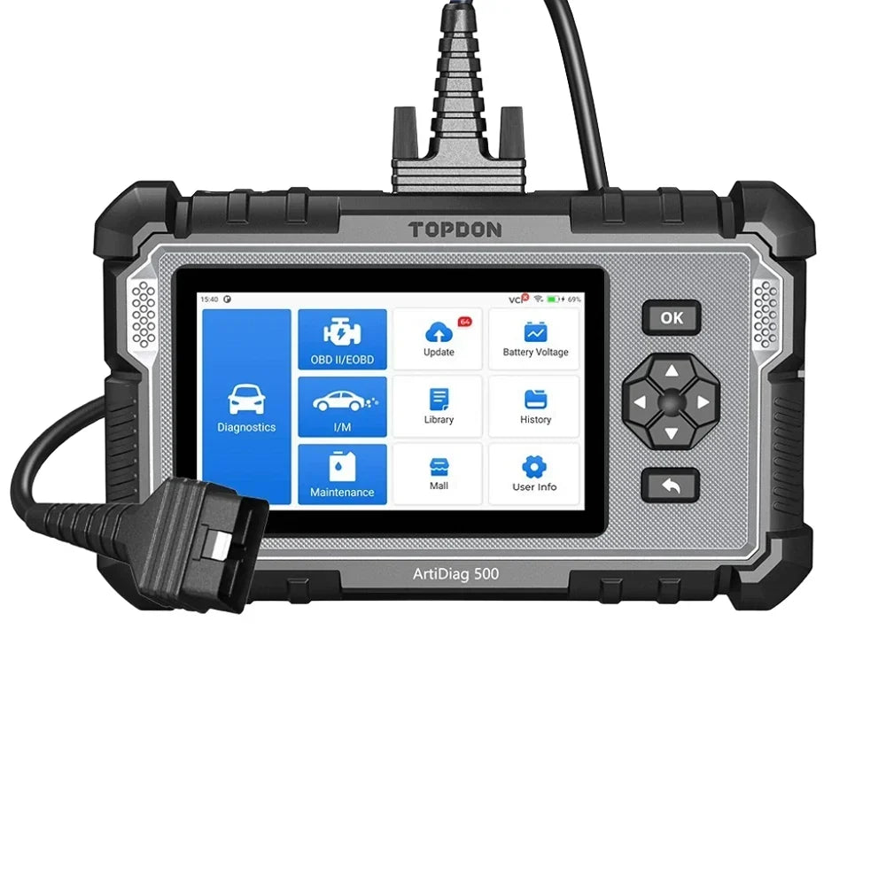 Escáner de diagnóstico OBD2 ArtiDiag 500, 4 sistemas: motor, ABS, SRS, transmisión; 6 funciones de servicio, AutoVIN, Android 11, cable, 5 pulgadas