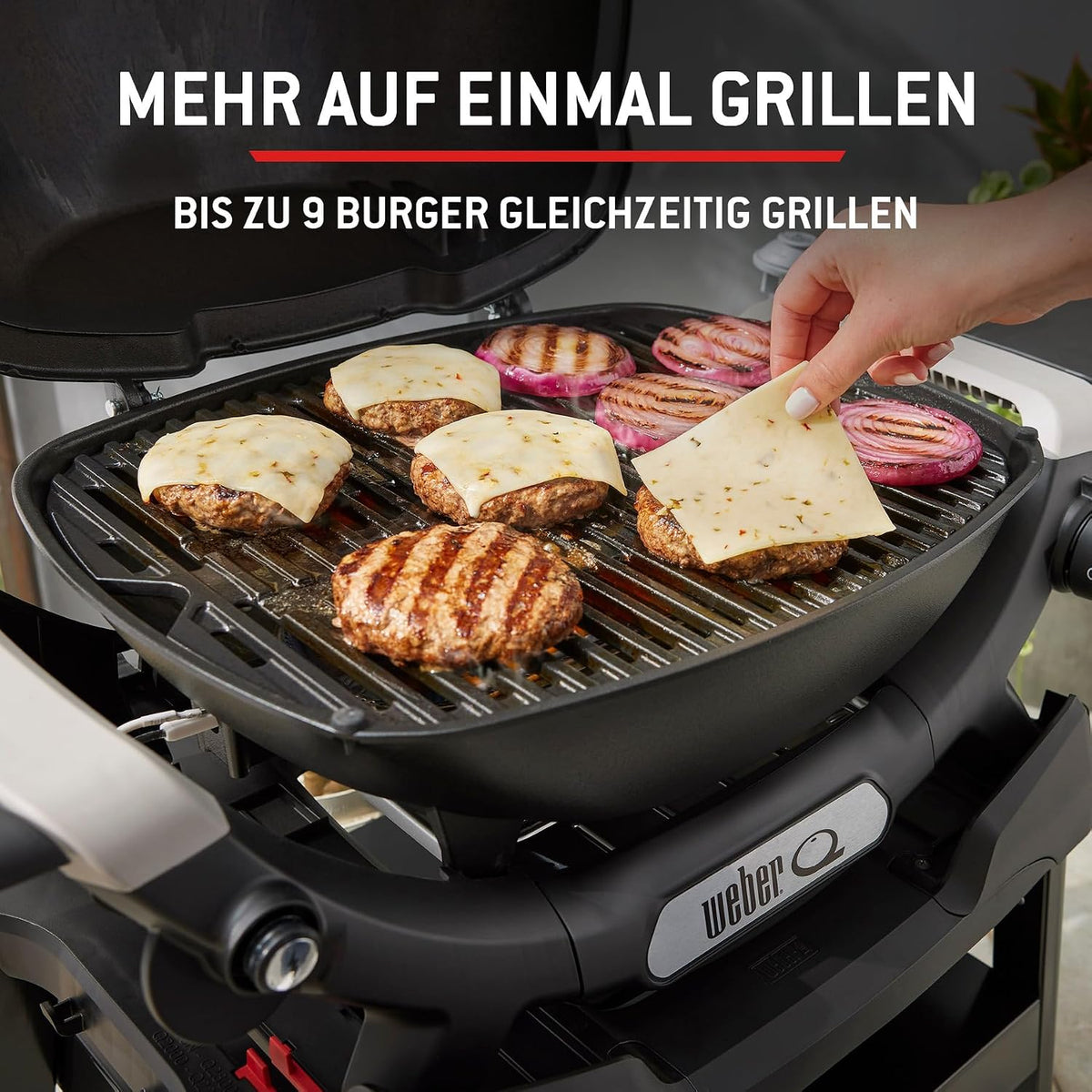 Barbacoa de gas Weber Q 1100N/Barbacoa portátil y ligera para camping, terrazas y balcones con quemador de alto rendimiento, parrillas de hierro fundido vitrificado y encendido electrónico, negro medianoche