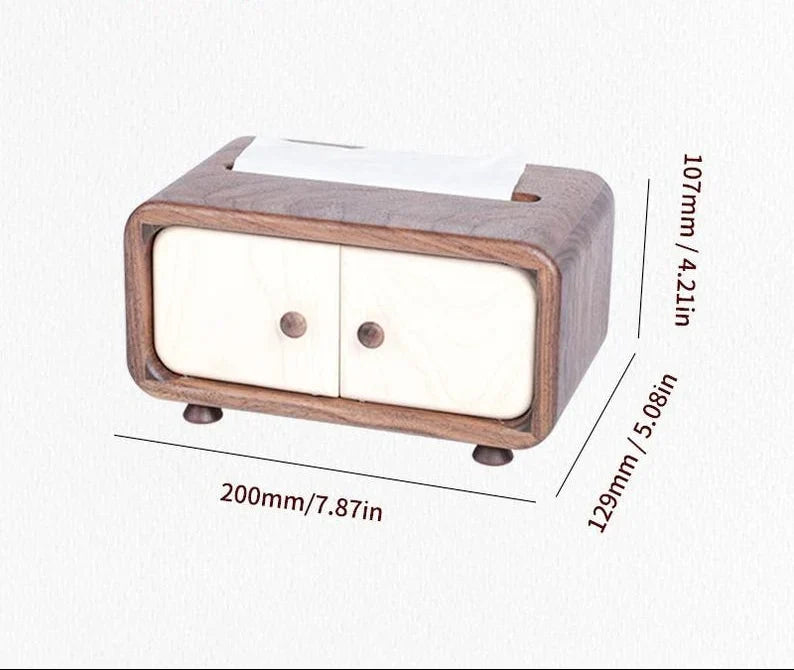 Mini caja de pañuelos de madera con diseño de armario, nogal, compacta