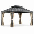 Cenador de jardín de aluminio con techo de acero y cortinas beige