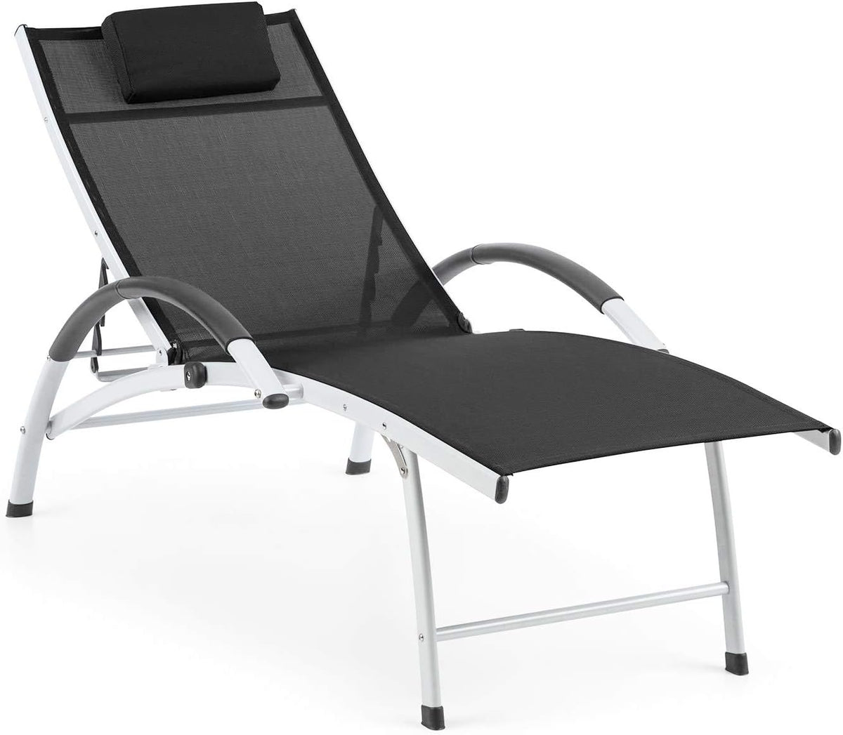 Blumfeldt Sun Valley - Tumbona con cojín, plegable, estructura de aluminio, respaldo ajustable en 4 posiciones, Sun Comfort, material: 70% PVC y 30% malla de poliéster Comfort, negro