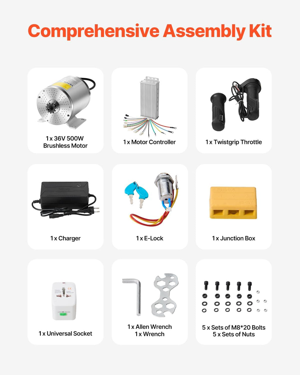 VEVOR Kit de motor eléctrico sin escobillas, 500 W, motor eléctrico de CC para karts, 36 V 3000 rpm, con controlador de velocidad y kit de acelerador, para bicicleta eléctrica, motocicleta, scooter
