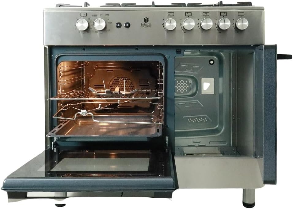 Cocina de gas Gasline con armario para bombona 90cm GAG90GOXFL, 5 quemadores Sabaf, encendido eléctrico y sistema de seguridad por corte de gas, propano GLP...
