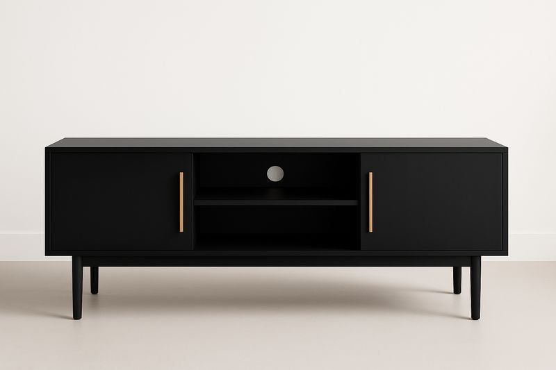 Mueble de TV de MDF negro con tiradores de metal 120x40x50 cm