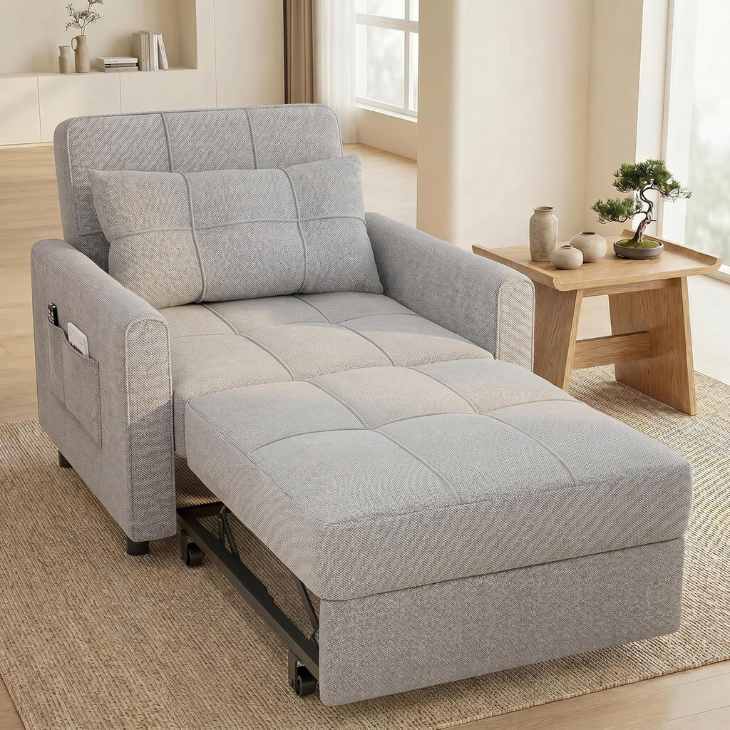 Gizoon Sofá cama convertible 3 en 1, silla cama individual extraíble con respaldo ajustable, sofá multifuncional espacioso para sala de estar, dormitorio, apartamento