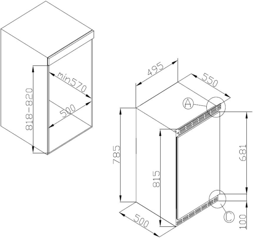 Frigorífico integrable bajo encimera Amica, panelable para nicho de 81,5 cm, control electrónico, compresor inverter, iluminación LED, alarma de puerta abierta, 82 litros