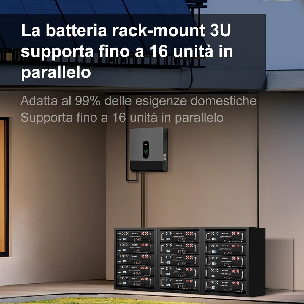 Batería de litio MFUZOP 48V 100Ah LiFePO4 5,12 kWh, batería para rack de servidor con BMS de 100A integrado, Bluetooth y aplicación, más de 15 000 ciclos, para energía solar, sistema aislado (off-grid), autocaravana (48V 100Ah (1 unidad))