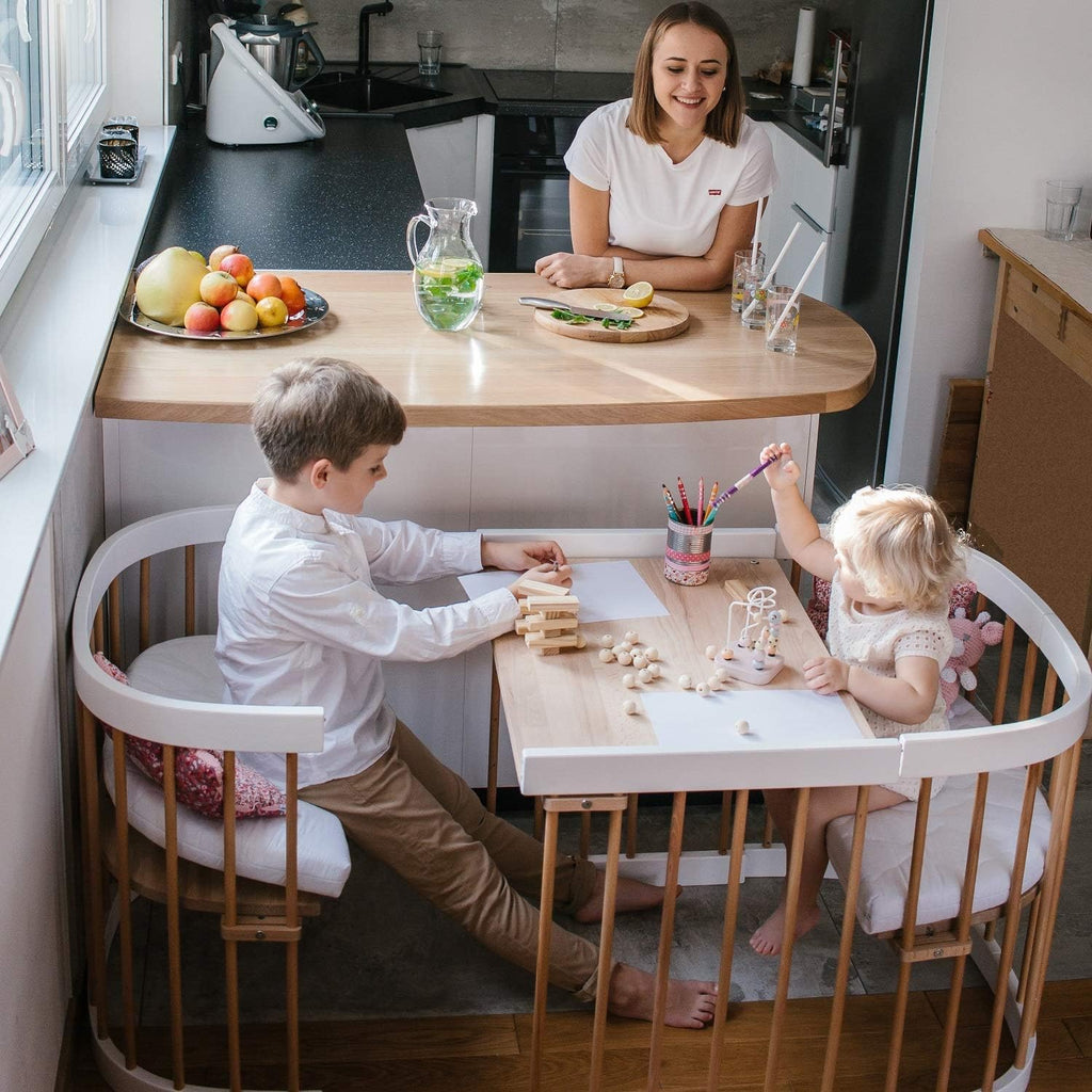 Cuna 7 en 1 tweeto®: cuna de madera evolutiva | cuna de colecho y cuna de barrotes de altura regulable | convertible en cama infantil y parque de juegos (haya natural)