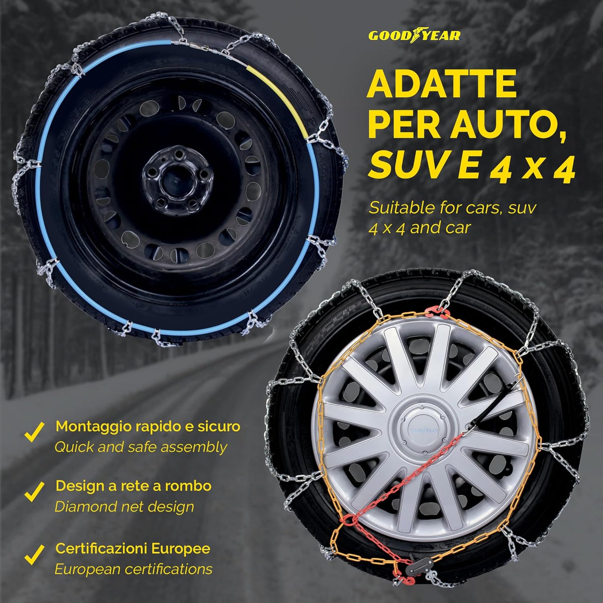 Goodyear 77935 Cadenas de nieve de 12 mm, Tamaño 245, Adecuadas para SUV, vehículos utilitarios, 4x4, Homologación TUV y ÖNORM