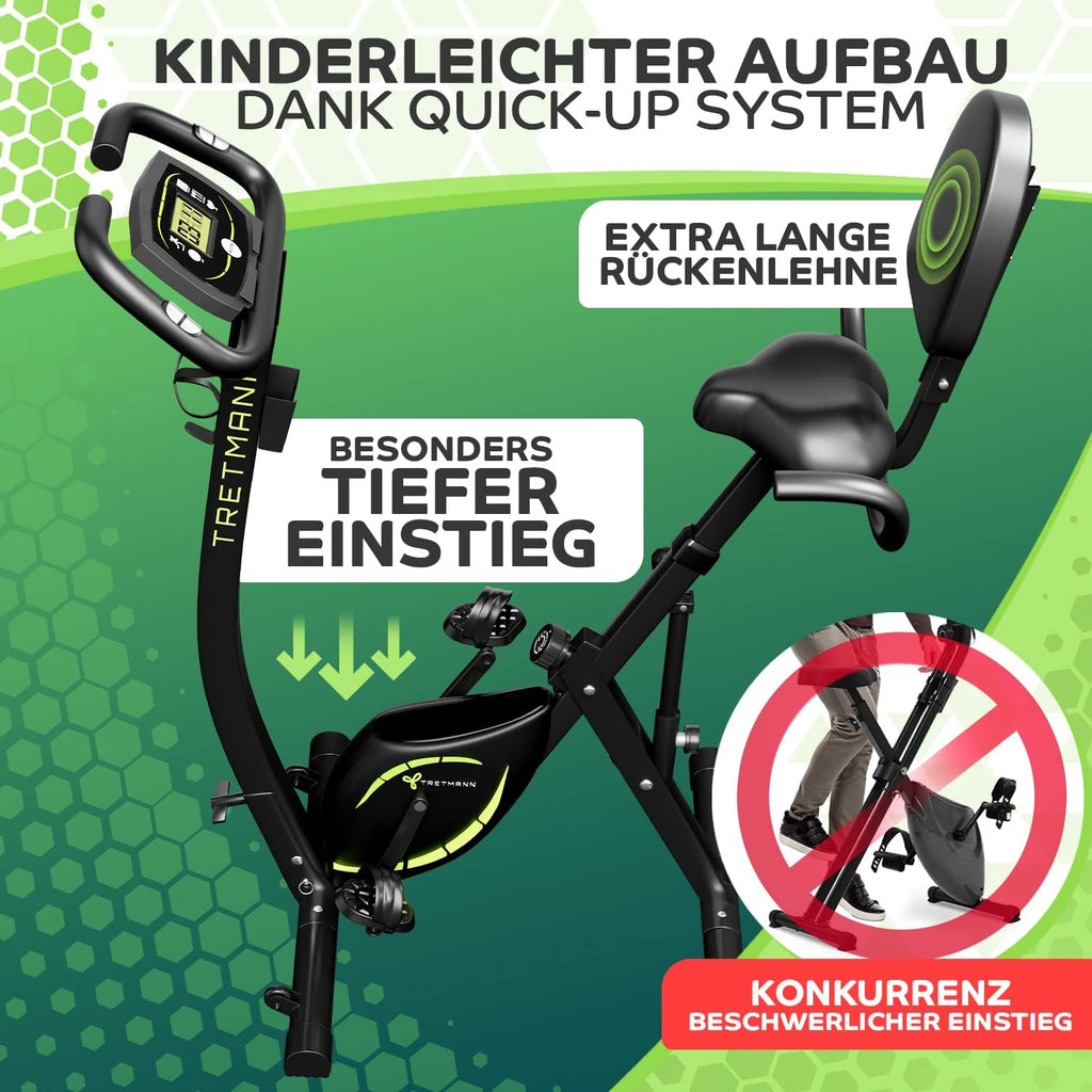 Tretmann NUEVA Bicicleta estática plegable 3 en 1 - extra silenciosa y cómoda - [SoftFoam] probada por DEKRA - con acceso bajo, bicicleta ergómetro para el hogar, bicicletas de fitness plegables