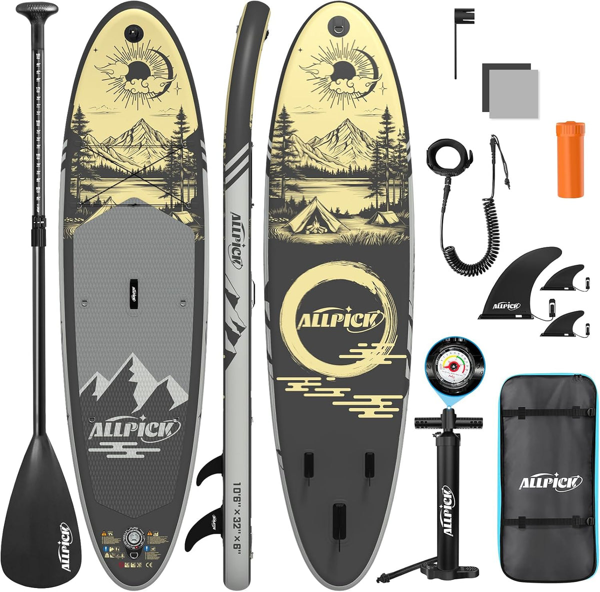 Set de tabla de SUP premium ALLPICK, tabla de paddle surf inflable, con soporte universal para cámara, accesorios completos, remo ajustable, principiantes, avanzados, 200 kg