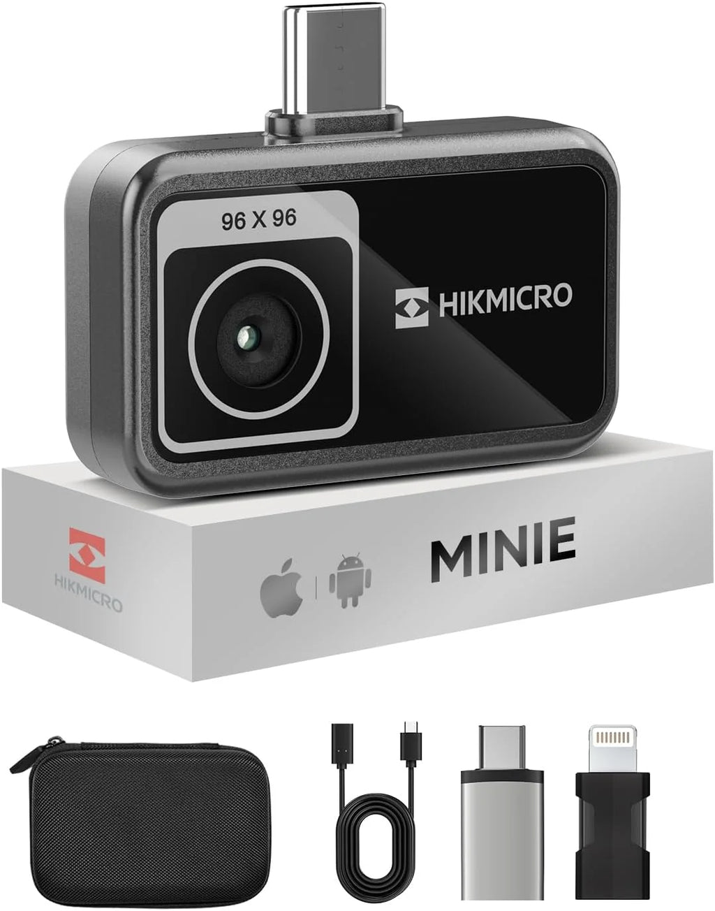 HIKMICRO Kamera termowizyjna MiniE - iOS/Android, rozdzielczość IR 96x96, ulepszenie obrazu SuperIR 192×192, 25Hz, na telefon/tablet, nagrywanie wideo, USB-C/Lightning (obsługuje iPhone 15/16)