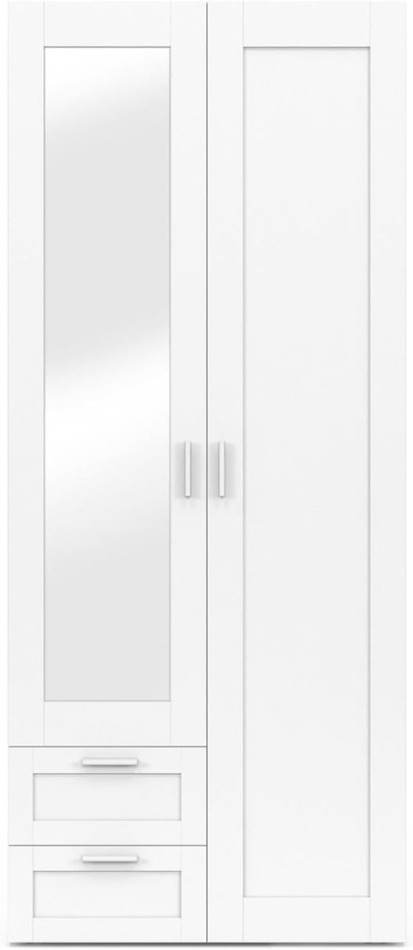 IDMarket - Armario VITO de 2 puertas blanco de 80 cm con 2 cajones, espejo y estantes