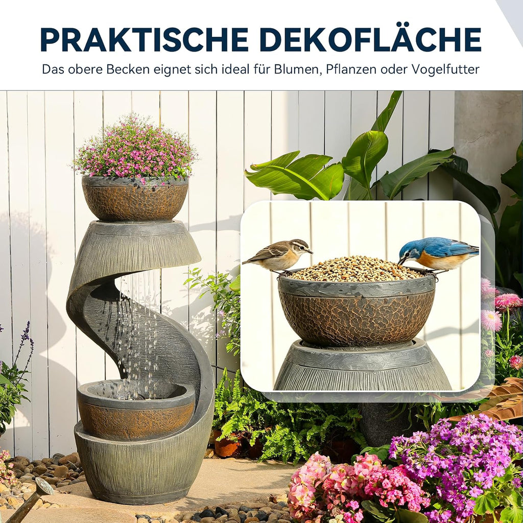 Fuente de jardín Bumilgar, fuente ornamental, fuente de interior, fuente con luz LED, cascada, juego de agua para jardín, balcón, terraza, 82 cm