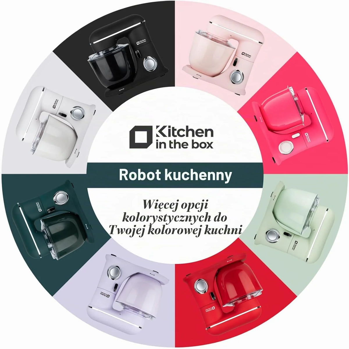 Kitchen in the Box Robot kuchenny, maszyna do ugniatania ciasta 4,5 l i 5 l, prędkość 10+P, z hakiem do zagniatania, mieszadłem i trzepaczką, 1300 W, ciemnozielony