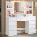 Colección VASAGLE Kailyn - Tocador con espejo y luces LED, regleta de enchufes, 9 cajones, 9 bombillas regulables, 3 colores de luz, rieles deslizantes sin herramientas, blanco nube RDT141WB02