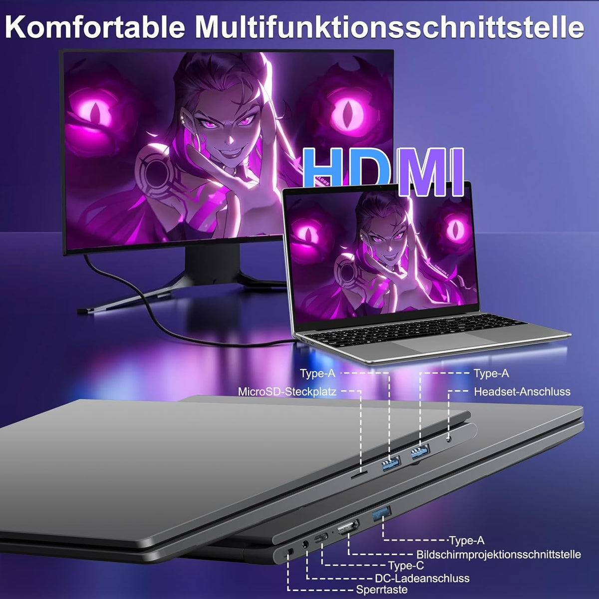 Portátil Ruzava de 15,6 pulgadas Celeron N5095 Win11 Pro 8GB RAM 256GB SSD Expansión 1TB 5G WiFi 1920x1080 FHD con ratón inalámbrico, teclado QWERTY con membrana de teclado AZERTY - Gris