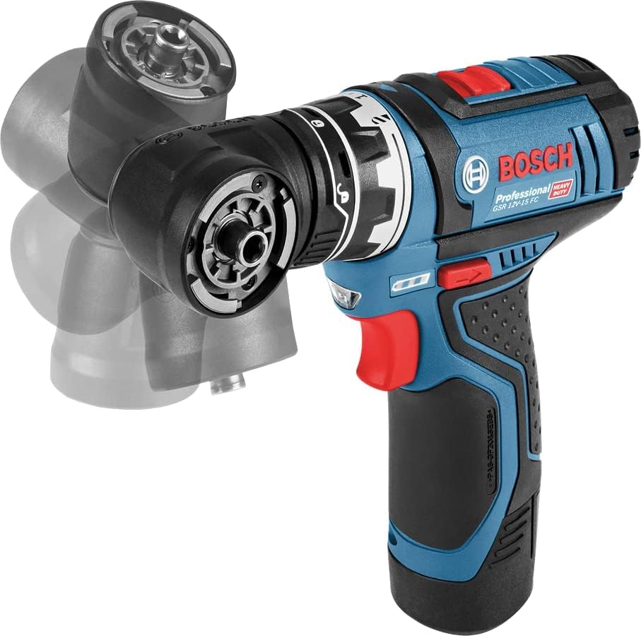 Taladro atornillador a batería Bosch Professional 12V System GSR 12V-15 FC - Sistema FlexiClick (incl. 2 baterías GBA 12V de 2.0 Ah, cargador, 4 accesorios, set de 40 accesorios) - Alimentado por batería