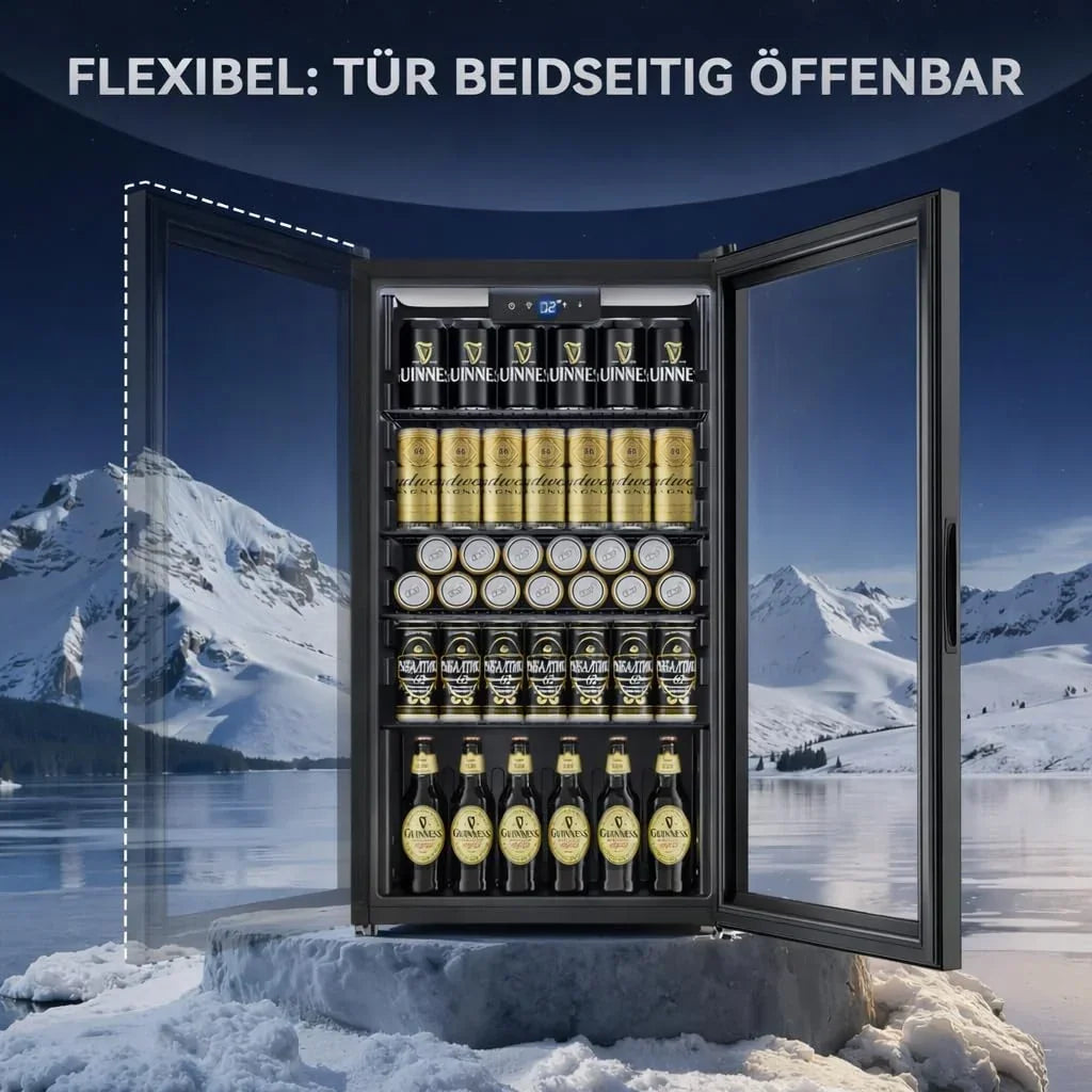 Refrigerador de bebidas YC-86 de 86 litros con 4 estantes, frente de cristal, iluminación LED y control digital de temperatura