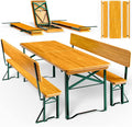 Casaria® Juego de mesa y bancos de cerveza con respaldo 170 cm, plegable y estable, 2 bancos, 1 mesa ancha, madera, mobiliario de jardín, mobiliario para eventos
