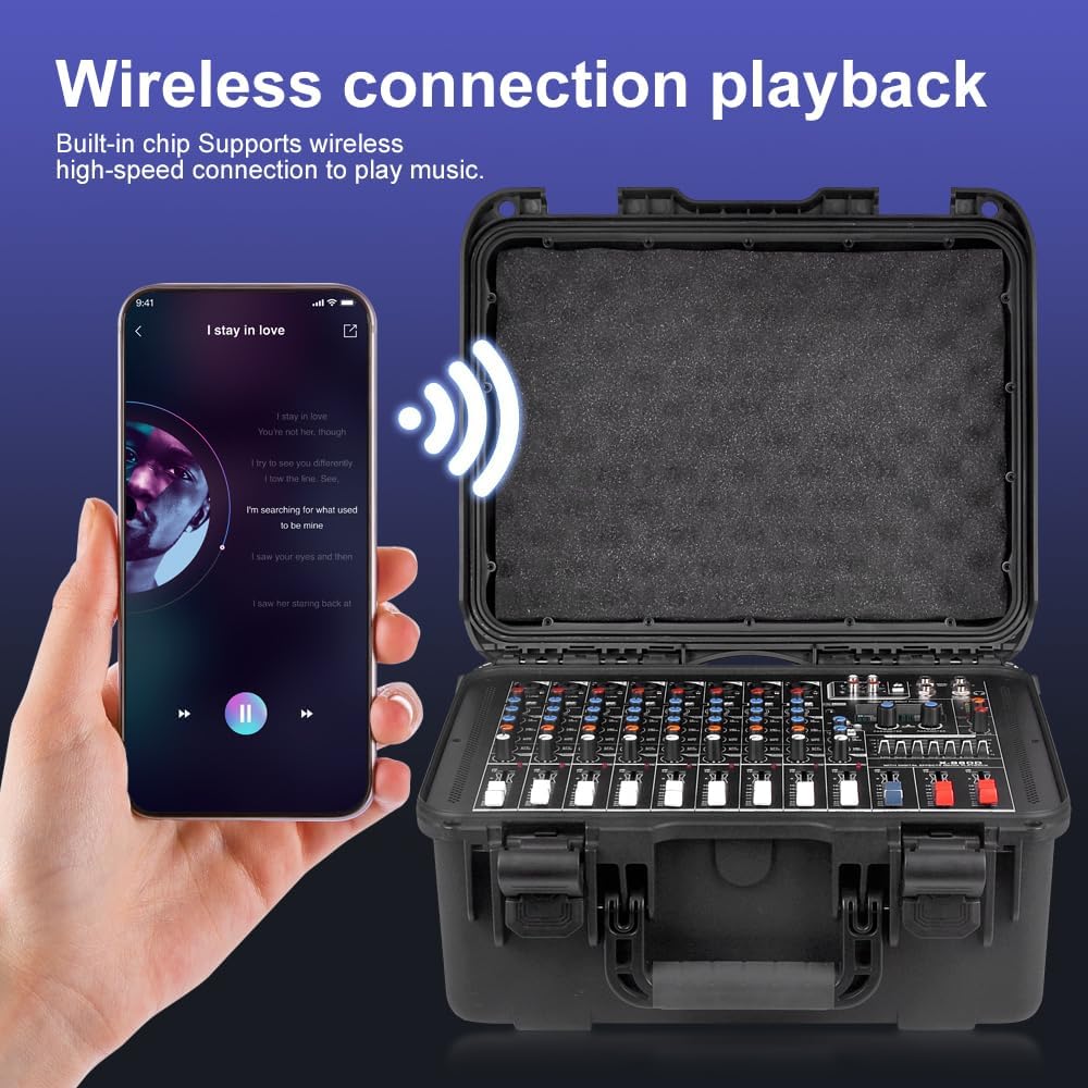 Mesa de mezclas autoamplificada profesional de 8 canales X-960D con amplificador de alta potencia, consola de sonido todo en uno para altavoces pasivos de 15", 99 efectos DSP, ecualizador gráfico de 7 bandas, Bluetooth/USB, alimentación phantom de 48 V