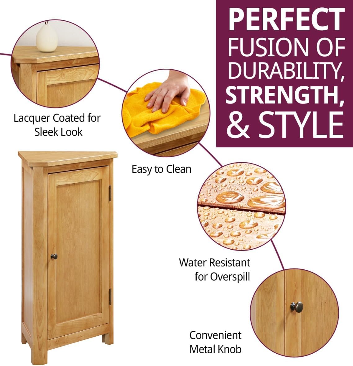Mueble esquinero Hallowood Furniture Aston de roble, mueble esquinero pequeño de madera para salón con armario de 1 puerta + 2 estantes ajustables, estantería y mesa para teléfono de roble versátil