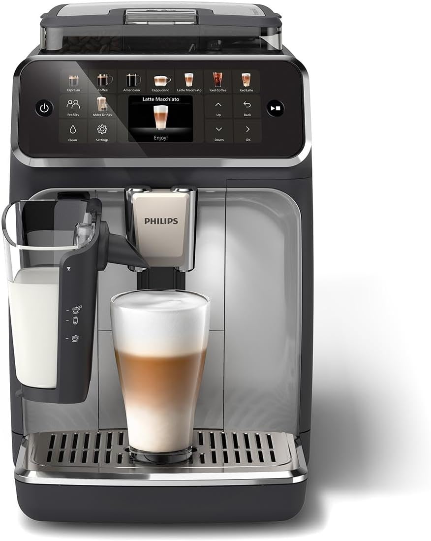 Cafetera superautomática Philips Serie 5500 – Sistema de leche LatteGo, 20 especialidades de café frías y calientes, 40% más silenciosa con SilentBrew, QuickStart, gris (EP5544/50)